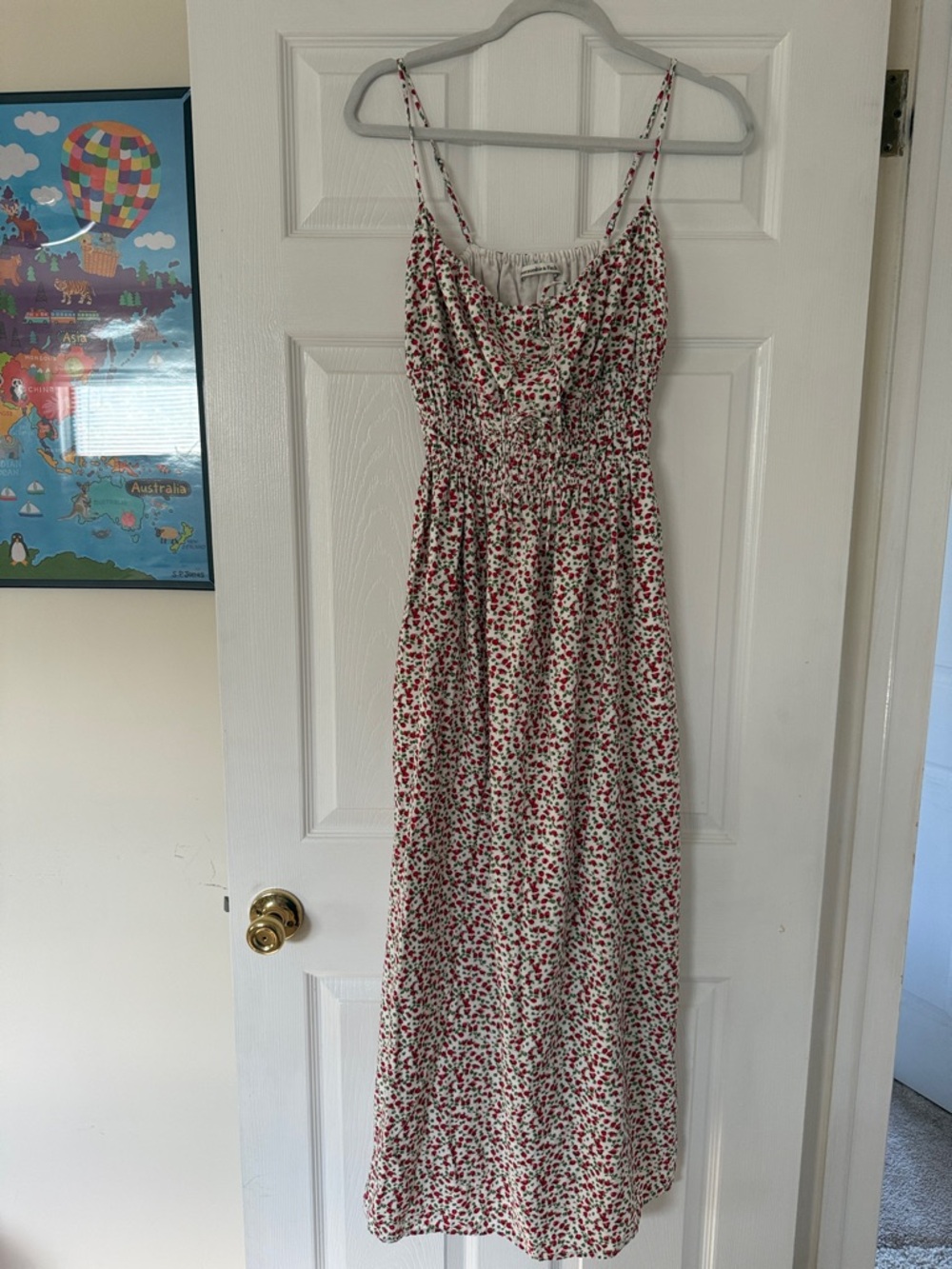 Women’s White Floral Maxi Dress with Strawberry Print